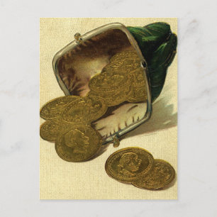 Vintage Business Finance, Gold Coin Money in Purse Postcard