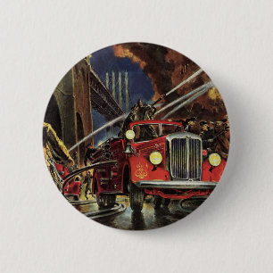 Vintage Business, Fire Trucks Firemen Firefighters 6 Cm Round Badge