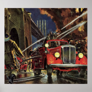Vintage Business, Fire Trucks Firemen Firefighters Poster