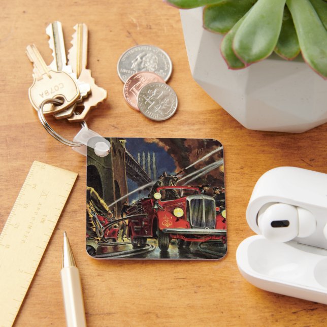 Vintage Business, Firemen Firefighters Fire Trucks Key Ring (Desk)