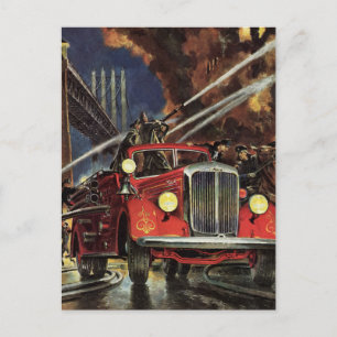 Vintage Business, Firemen Firefighters Fire Trucks Postcard
