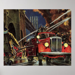 Vintage Business, Firemen Firefighters Fire Trucks Poster