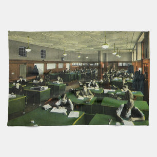 Vintage Business, Journalists in Newspaper Office Tea Towel