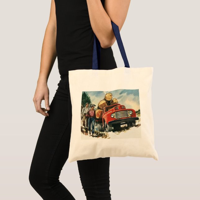Vintage Business, Logging Truck with Lumberjacks Tote Bag (Front (Product))