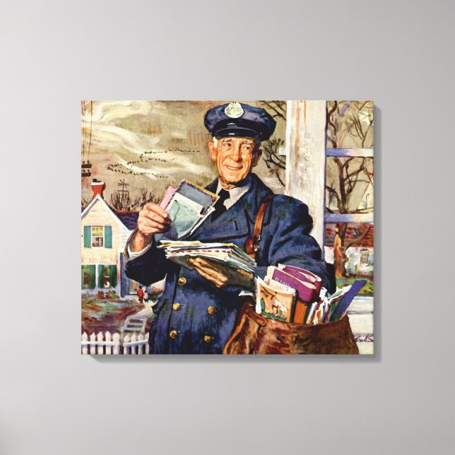 Vintage Business, Mailman Delivering Mail Letters Canvas Print (Front)