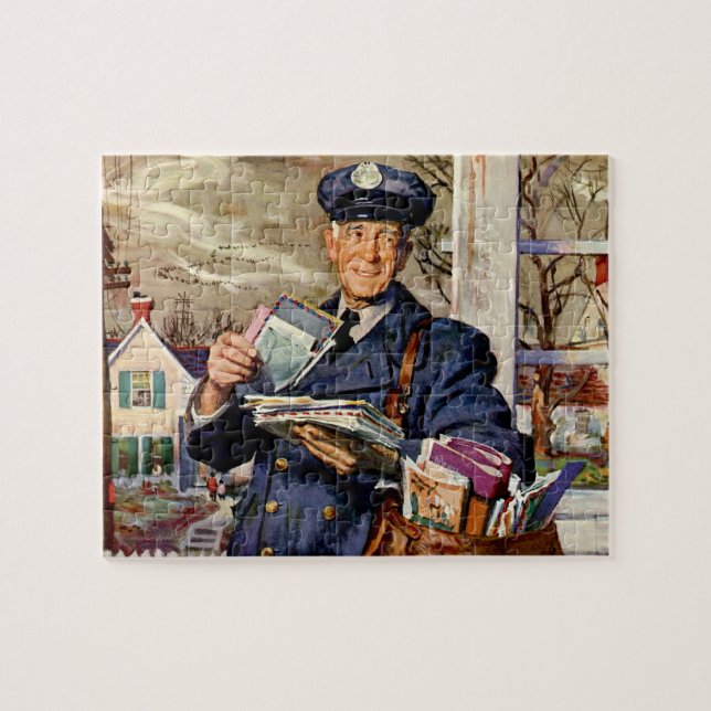 Vintage Business, Mailman Delivering Mail Letters Jigsaw Puzzle (Horizontal)