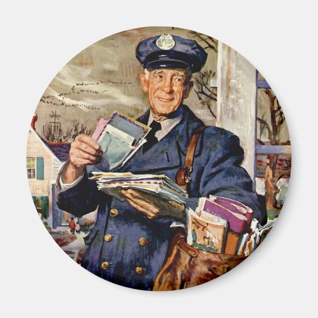 Vintage Business, Mailman Delivering Mail Letters Magnet (Front)