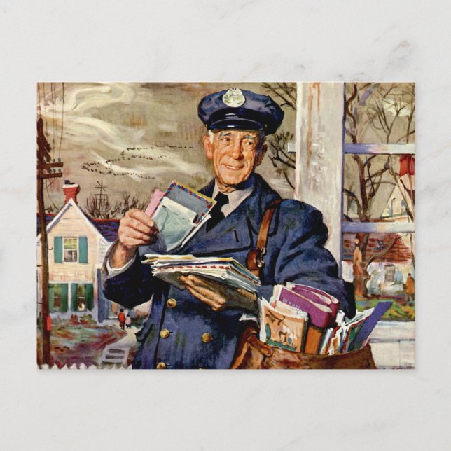 Vintage Business, Mailman Delivering Mail Letters Postcard (Front)