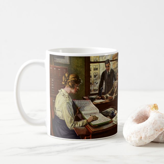 Vintage Business Meeting, Office with Executives Coffee Mug (With Donut)