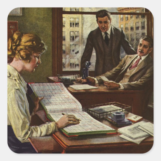 Vintage Business Meeting, Office with Executives Square Sticker (Front)