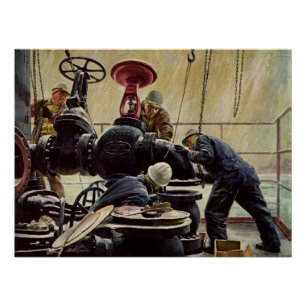 Vintage Business, Oil Platform on the Ocean Poster
