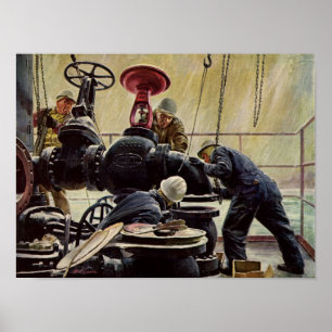 Vintage Business, Oil Platform on the Ocean Poster