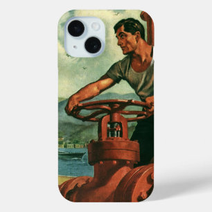 Vintage Business, Oil Tanker Ship with Dock Worker iPhone 15 Case