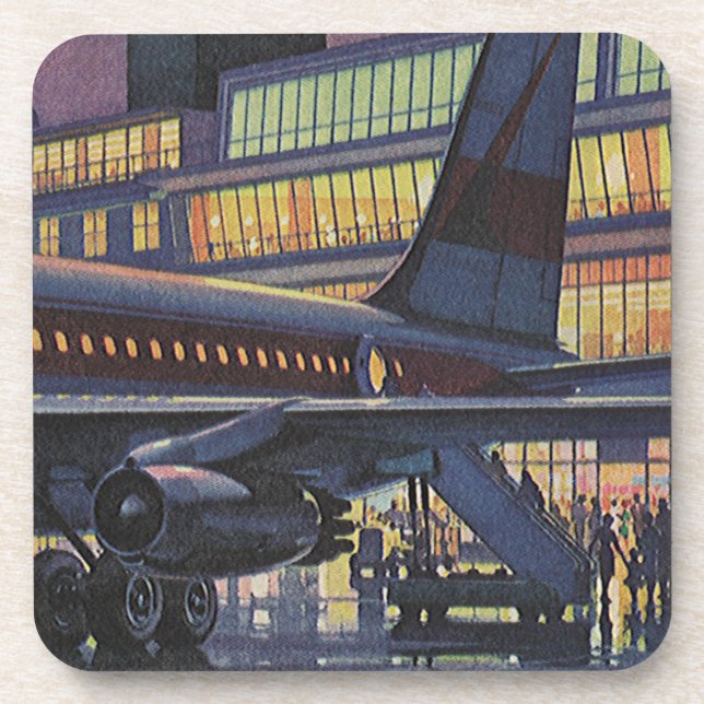 Vintage Business Passengers on Airplane at Airport Coaster (Front)