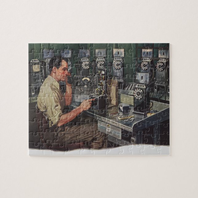Vintage Business, Pay Phone Telephone Repairman Jigsaw Puzzle (Horizontal)
