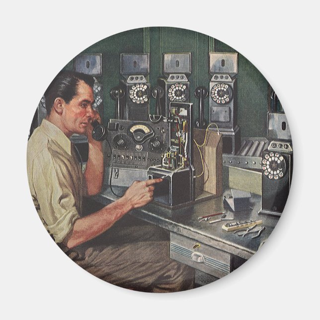 Vintage Business, Pay Phone Telephone Repairman Magnet (Front)