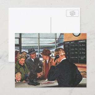 Vintage Business, People at Airline Counter Postcard