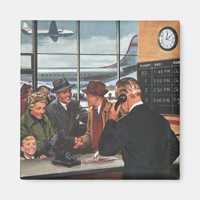 Vintage Business, People at Airline Ticket Counter Magnet (Front)