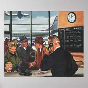 Vintage Business, People at Airline Ticket Counter Poster