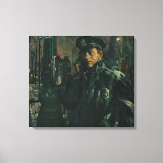 Vintage Business, Policeman on Emergency Telephone Canvas Print