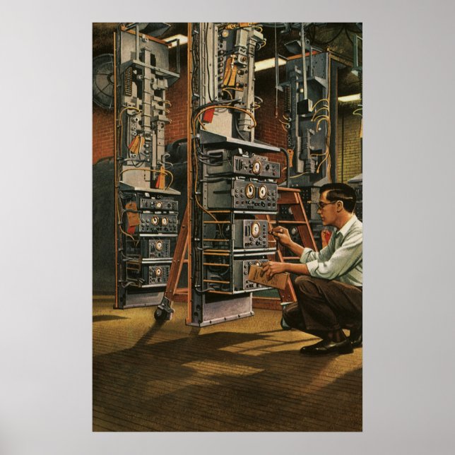 Vintage Business Radio Technician Fixing Equipment Poster (Front)