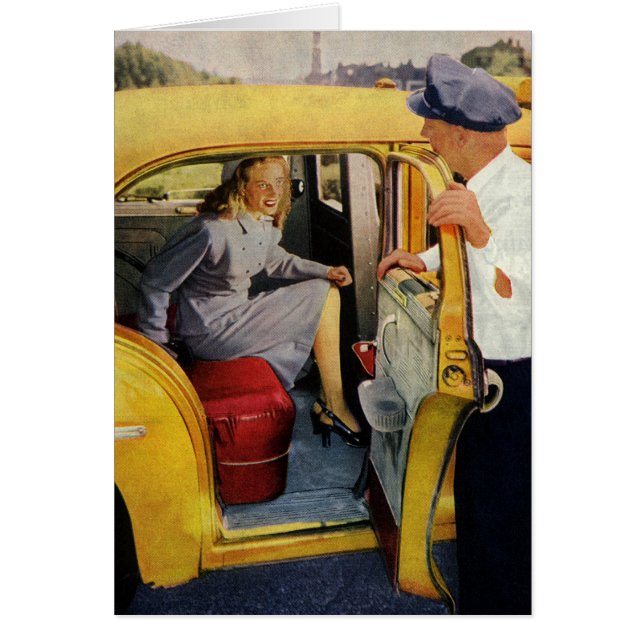 Vintage Business, Taxi Cab Driver Woman Passenger (Front)