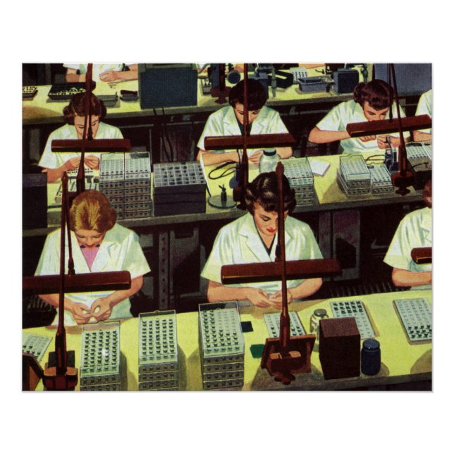 Vintage Business, Telephone Assembly Line Workers Poster (Front)
