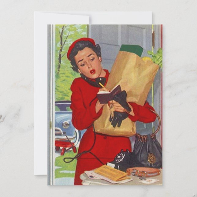 Vintage Busy Suburban Lady Burbs Blank Invitation (Front)