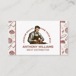 Vintage Butcher Cutting Meat Business Card