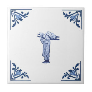 Vintage Butcher Delivery Boy Delft Blue & White Tile