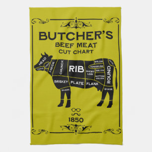 Vintage Butchers Meat Cut Tea Towel