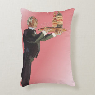 Vintage Butler in a Tuxedo Serving Wine on Tray Decorative Cushion