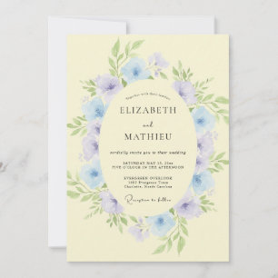 Vintage Butter Periwinkle Wreath Wedding Invitation