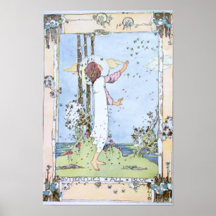 Vintage "Butterflies All Blue" by Jessie M. King Poster