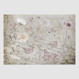 vintage butterflies and dried flowers tissue paper