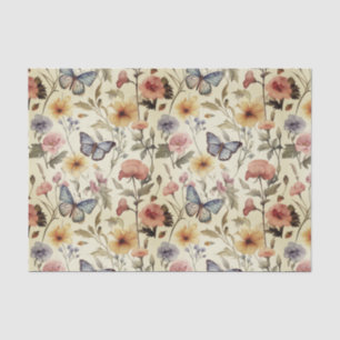 Vintage Butterflies and Flowers Decoupage Pattern Tissue Paper