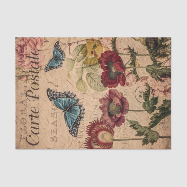 Vintage Butterflies and Flowers Tissue Paper (Front)