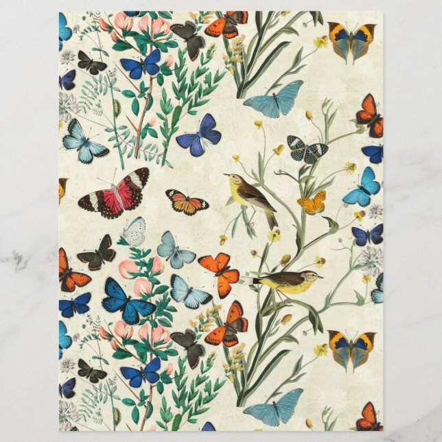 Vintage Butterflies Botanical Ivory Paper Sheet (Front)