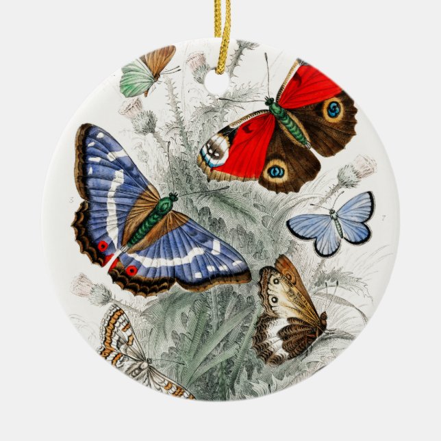 Vintage Butterflies Ceramic Tree Decoration (Front)
