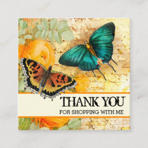 Vintage Butterflies Floral Thank You Logo Square Business Card