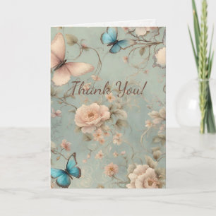 Vintage Butterflies Floral Thank You Wedding Card