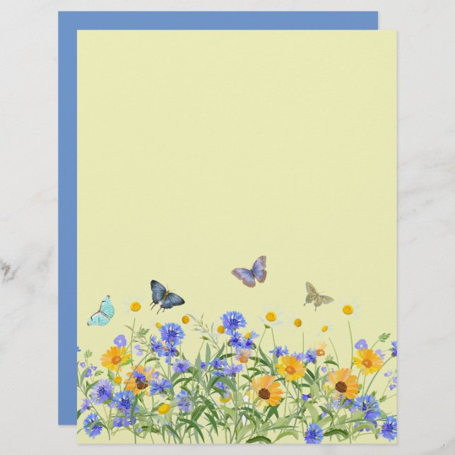 Vintage Butterflies Flower Scrapbook Collage Paper (Front/Back)