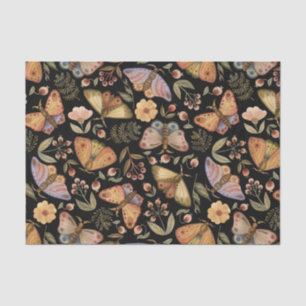 Vintage Butterflies, Flowers and Berries Black Tissue Paper