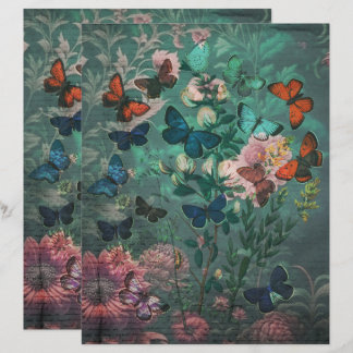 Vintage Butterflies & Flowers Blue Scrapbook Paper