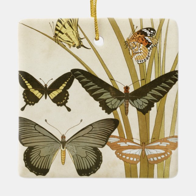 Vintage Butterflies Illustration Ceramic Ornament (Front)