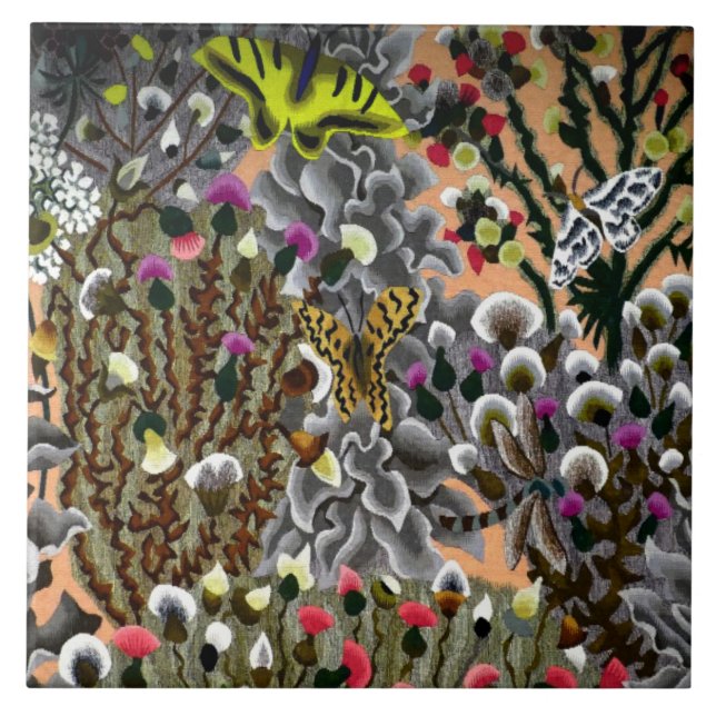 Vintage Butterflies in the willows illustration Tile (Front)