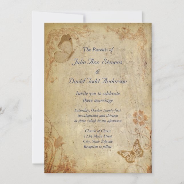 Vintage Butterflies Invitation (Front)