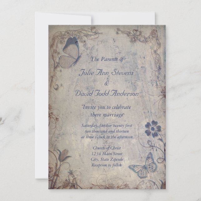 Vintage Butterflies Invitation (Front)