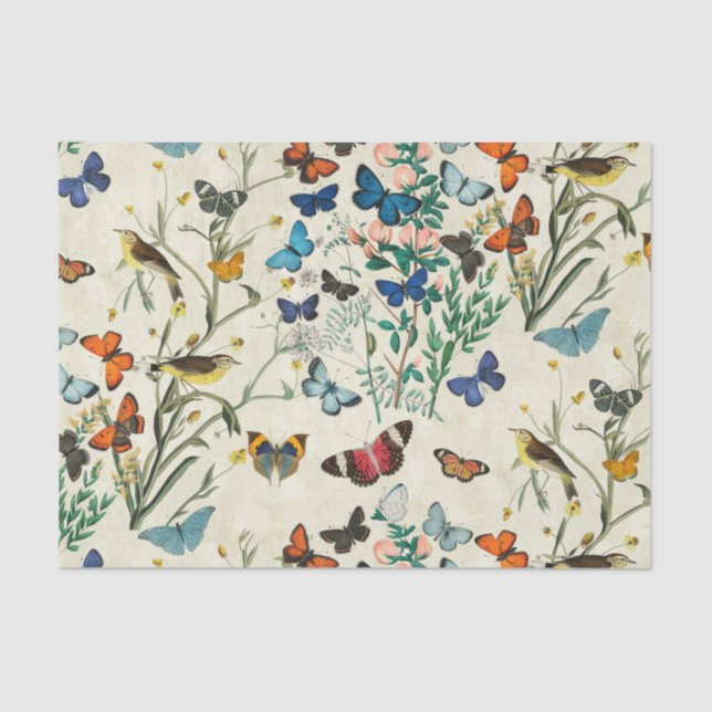 Vintage Butterflies Ivory Decoupage Tissue Paper (Front)