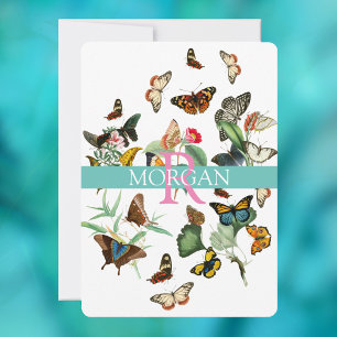 Vintage Butterflies, Monogram Name Message Vs2 Invitation